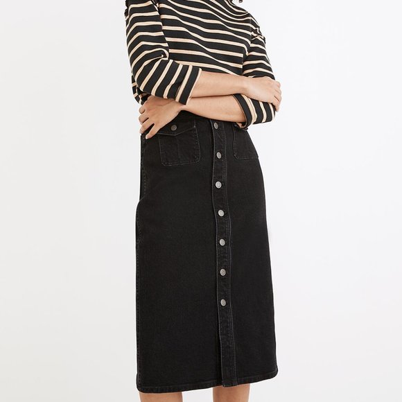 Madewell Denim Button-Front Midi Skirt - Picture 1 of 8